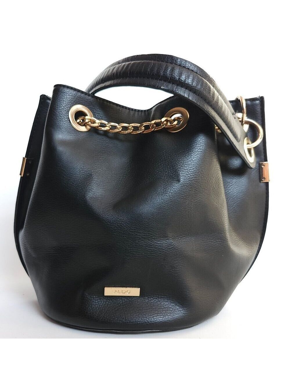ADORABLE ALDO Mini Bucket Bag Black Gold Tone Key and Hardware